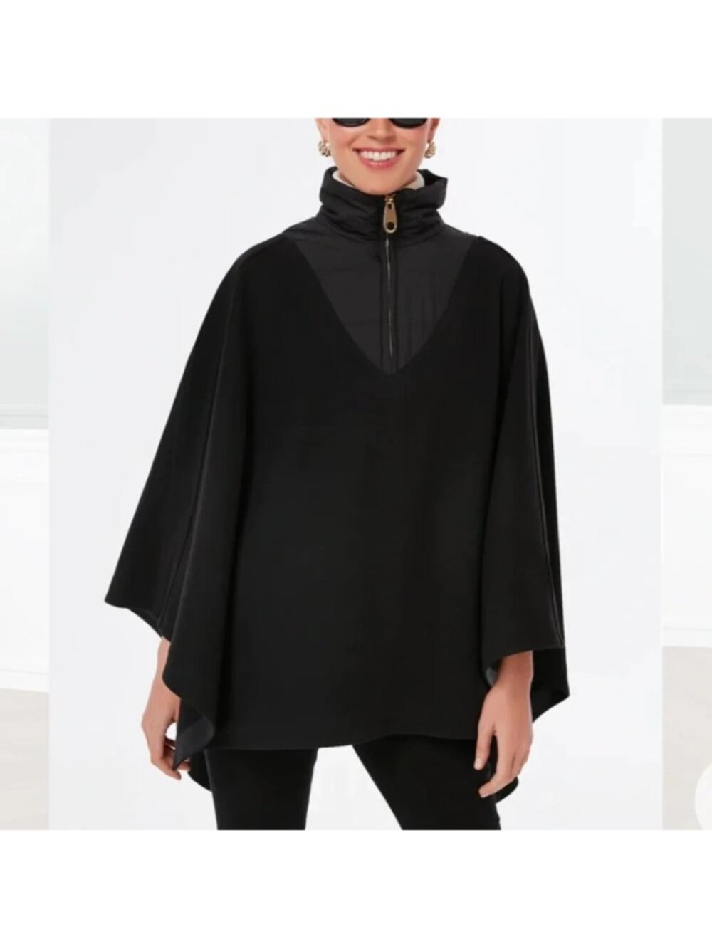Tuckernuck High Neck Poncho One Size Black Cape Minimalist Old Money